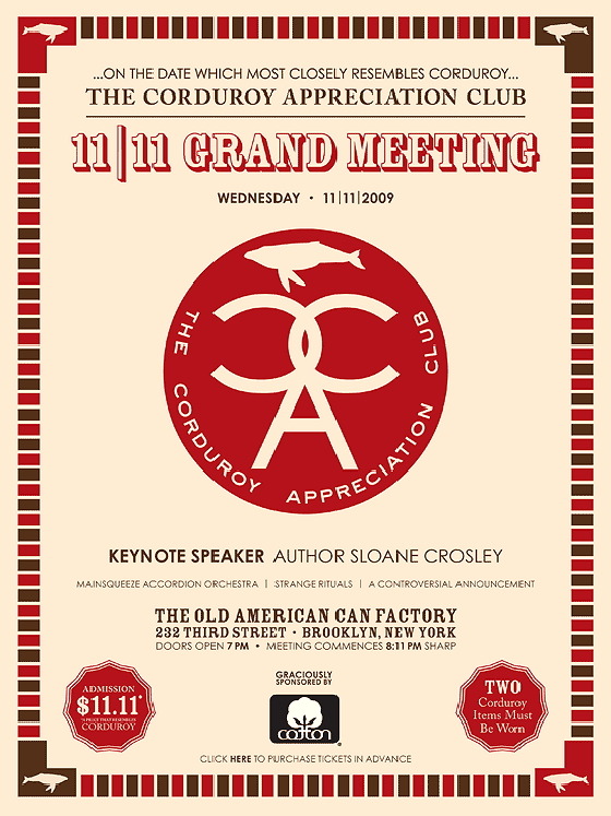 The annual meeting of the Corduroy Appreciation Club is fast approaching