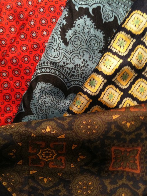 Four pocket squares, thrifted yesterday in San Francisco