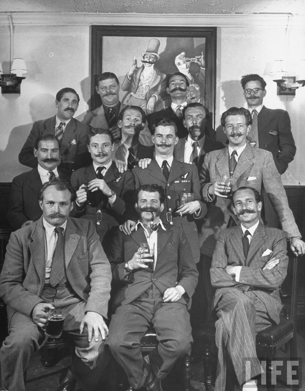 The Handlebar Club enjoys a drink.  1947.