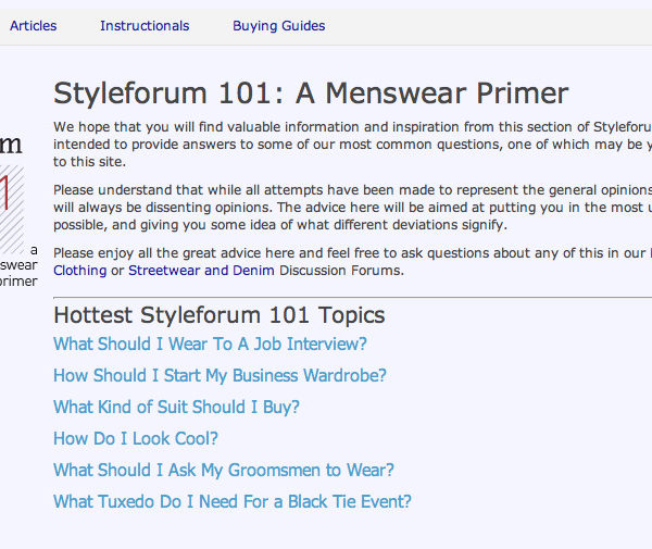 StyleForum just opened a &ldquo;menswear primer&rdquo; section on their website