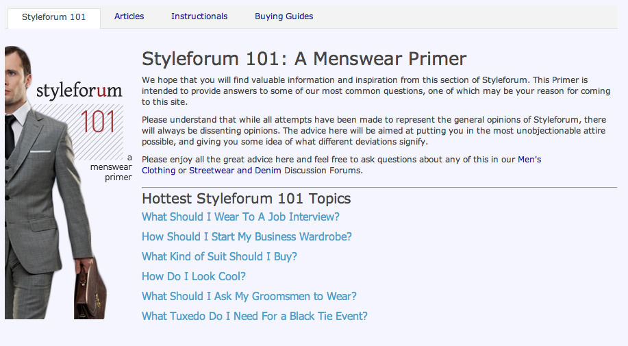 StyleForum just opened a &ldquo;menswear primer&rdquo; section on their website